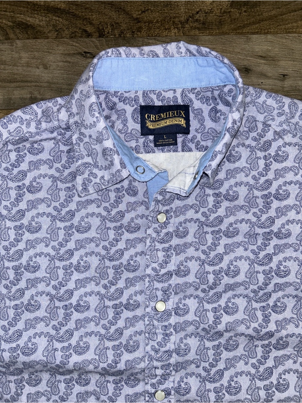 Cremieux Premium Denim Paisley Pearl Snap Shirt Men’s Large Cotton